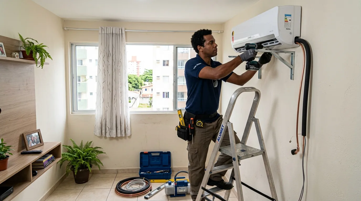 Técnico instalando ar condicionado em residência em Fortaleza em Fortaleza-CE